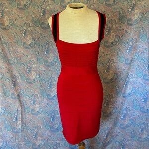 Charlotte Russe red slim fitting with black mesh dress size medium